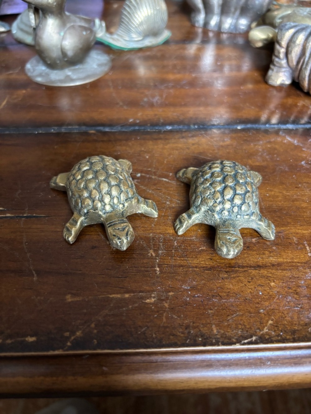 Brass Turtle Figurine Pair - Small Decorative Turtles